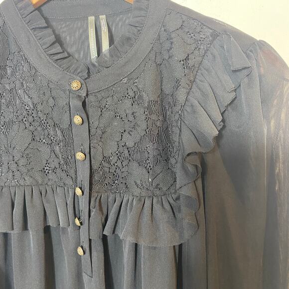 Anthropologie S Black Sheer Peasant Top Ruffle Goth Romantic‎ Dark Academia Boho - Picture 5 of 9